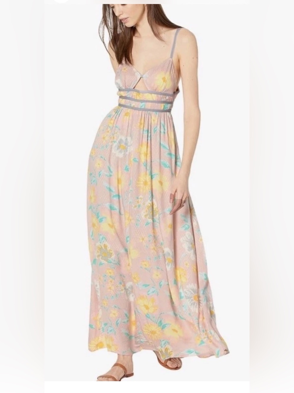 Free People Pastel Floral Backless Maxi Dress - Pink, Yellow, Aqua - Picture 2 of 7